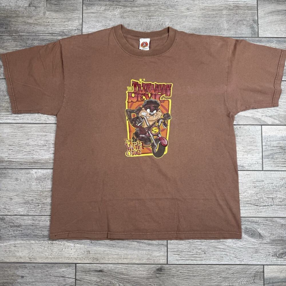 vtg 90s TAZ THE WILD ONE FREEZE T-Shirt XL Cartoon Looney Tunes Biker Motorcycle - Picture 1 of 7